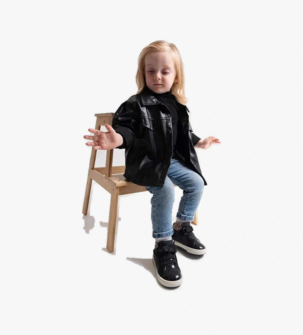 Kız Çocuk Siyah Hakiki Deri Suya Dayanıklı Anatomik İlk Adım Bot