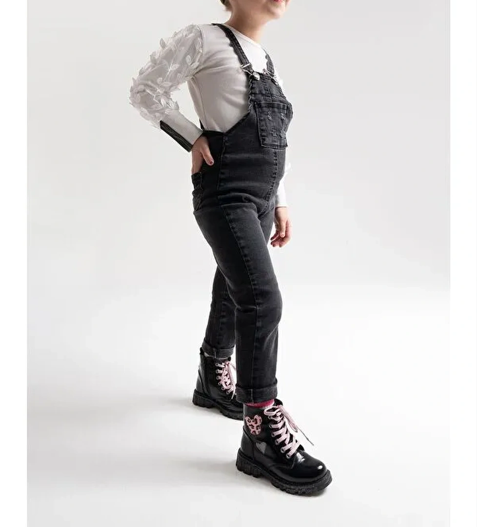 Kız Çocuk Siyah Rugan Rugan Deri Suya Dayanıklı Günlük Bot - Görsel 1