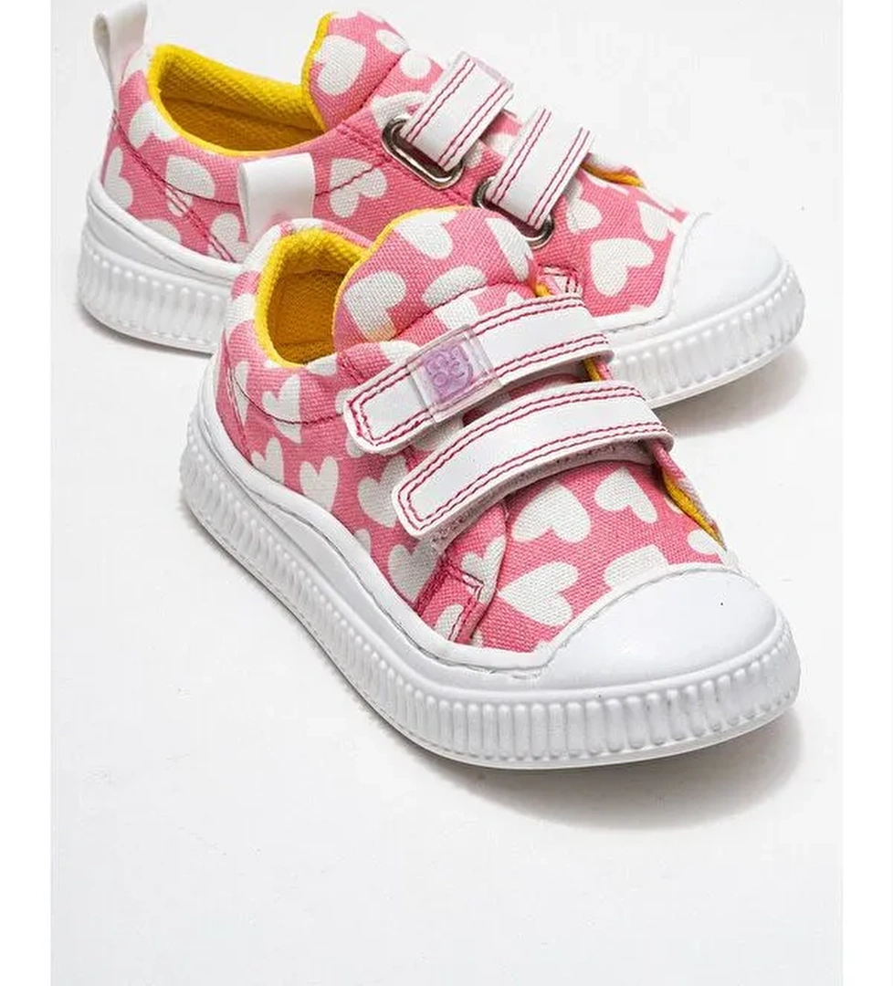 Kız Çocuk Pembe Kalpli Sneaker Ayakkabı - Görsel 1