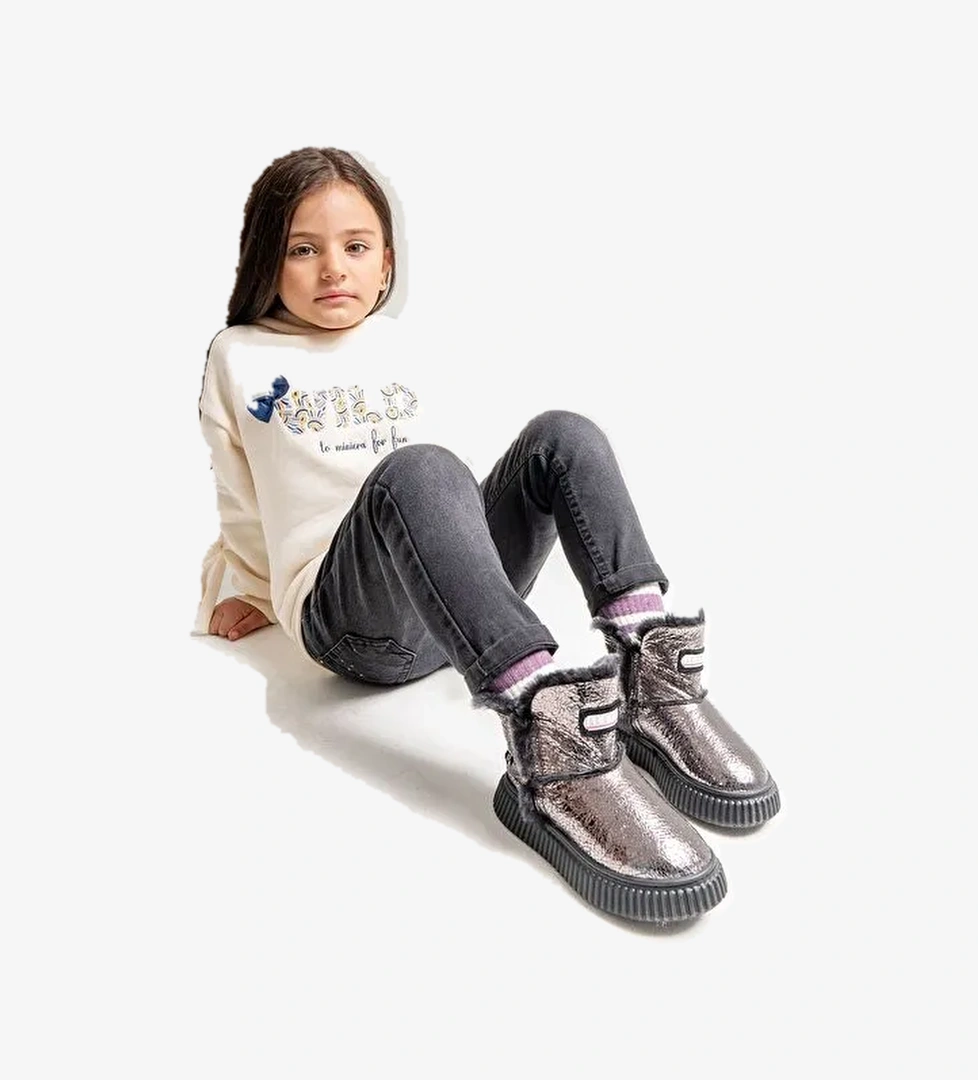 Kız Çocuk Platin Hakiki Deri Hakiki Kürklü Suya Dayanıklı Bot