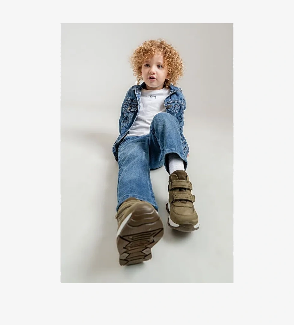 Erkek Çocuk Haki Hakiki Deri Suya Dayanıklı Günlük Bot - Görsel 1