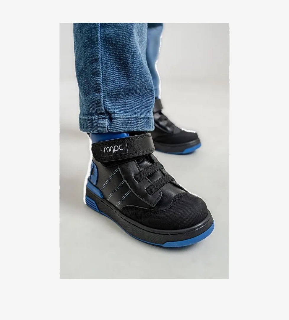 Erkek Çocuk Siyah Hakiki Deri Anatomik Günlük Bot