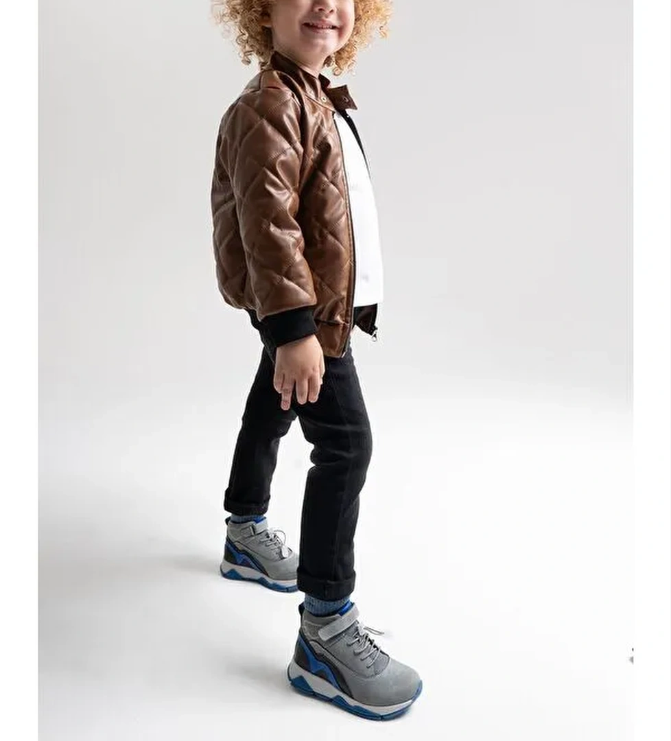 Erkek Çocuk Gri Hakiki Deri Suya Dayanıklı Günlük Bot - Görsel 1