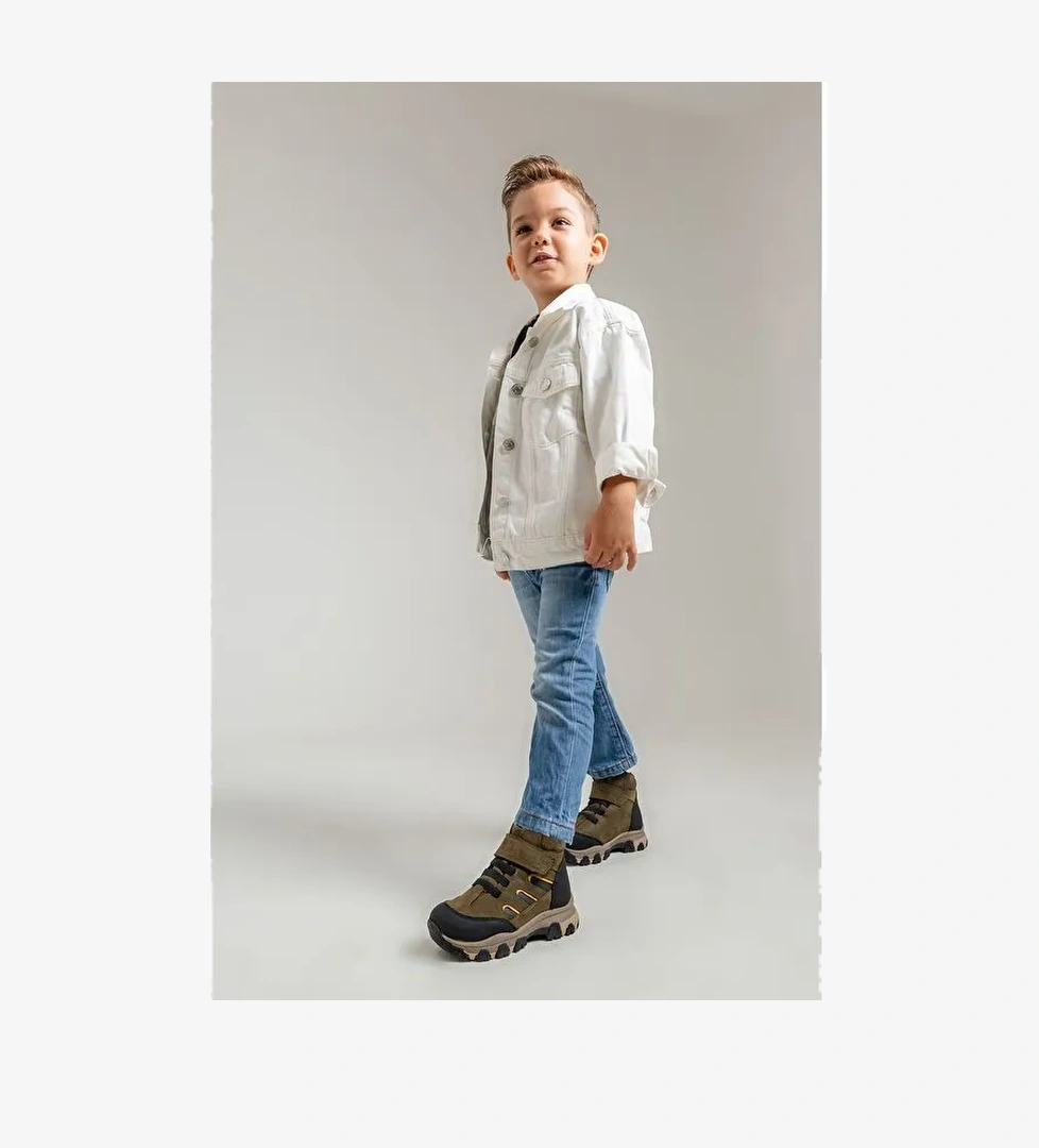 Erkek Çocuk Haki Hakiki Deri Anatomik Günlük Bot