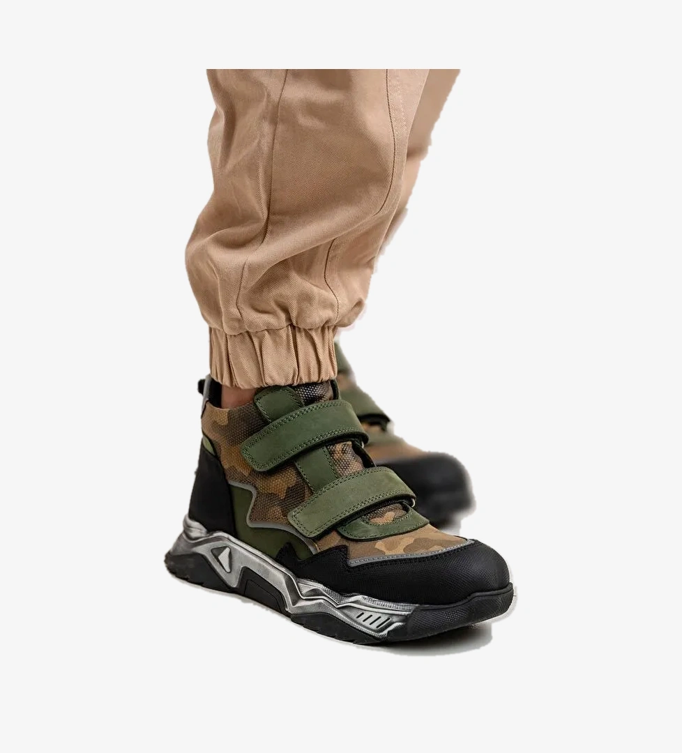 Erkek Çocuk Haki Hakiki Deri Suya Dayanıklı Günlük Bot