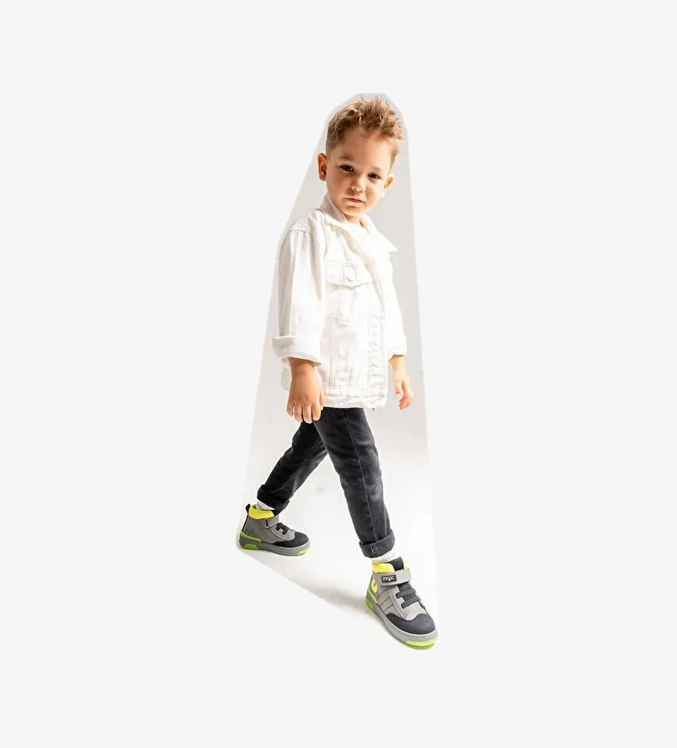 Erkek Çocuk Gri Hakiki Deri Anatomik Günlük Bot - Görsel 1