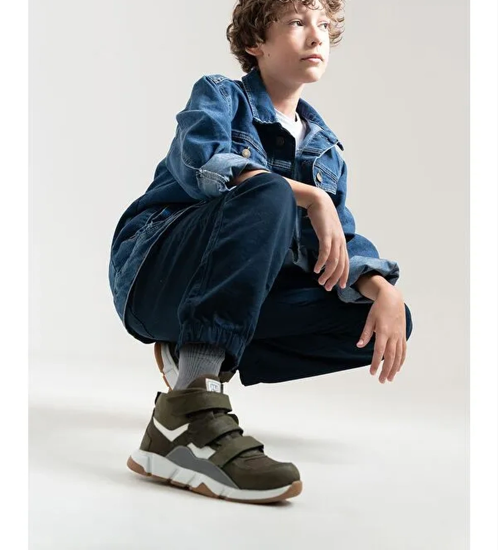 Erkek Çocuk Haki Hakiki Deri Anatomik Günlük Bot - Görsel 1