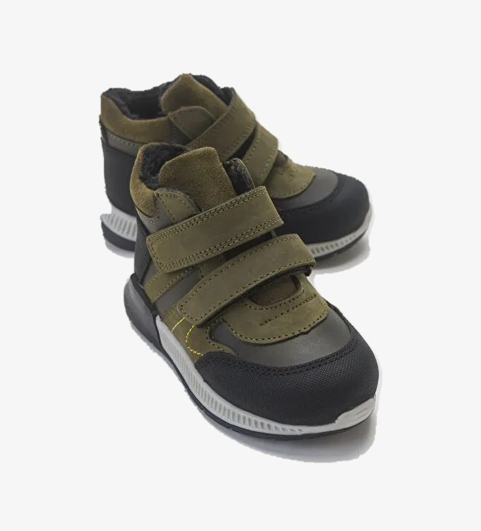 Erkek Çocuk Haki Hakiki Deri Suya Dayanıklı Anatomik İlk Adım Bot