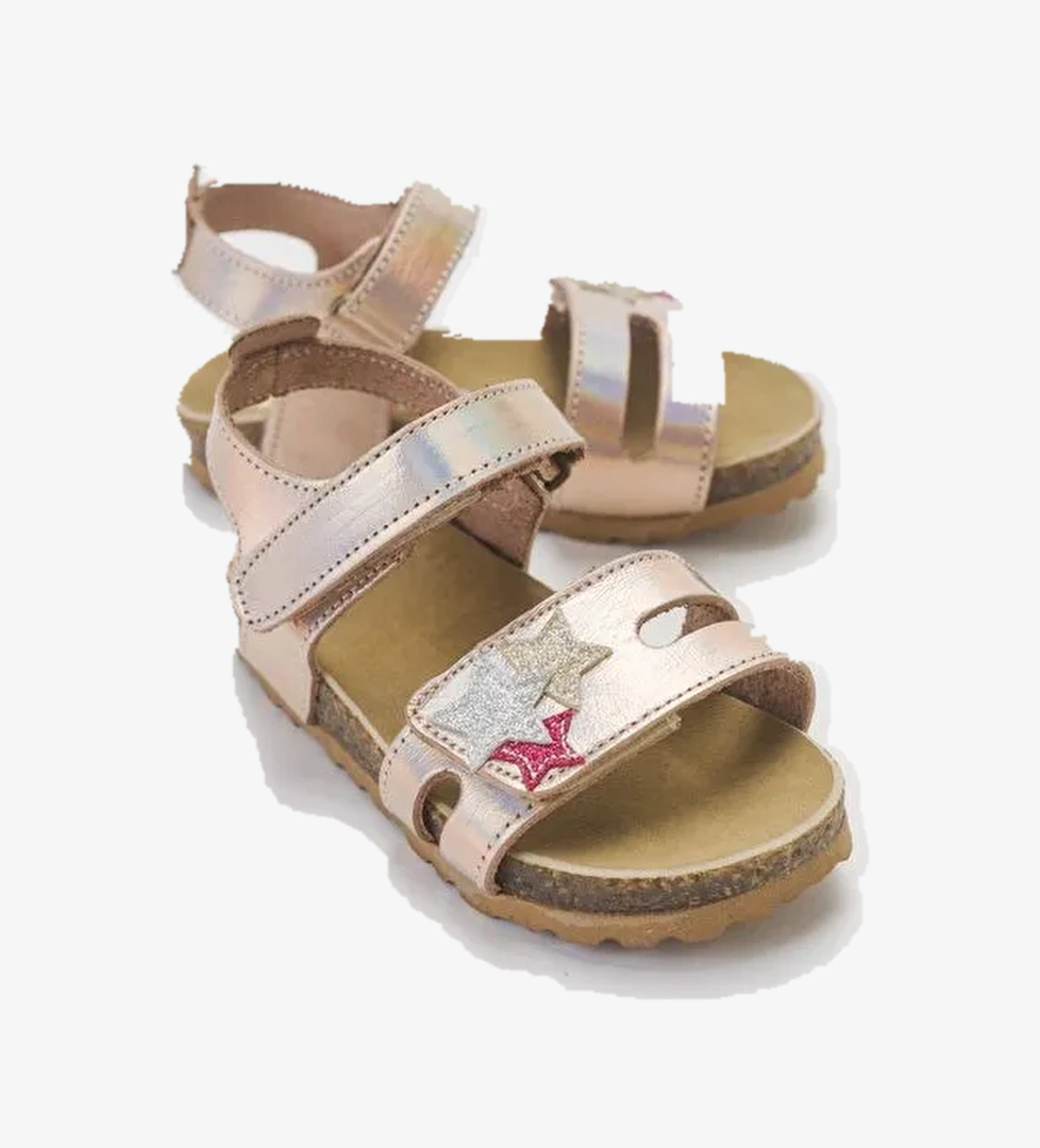 Kız Çocuk Pudra Hakiki Deri Günlük Çocuk Sandalet - Görsel 1