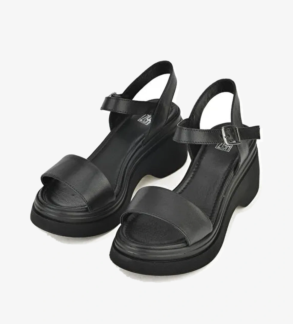 Kadın Hakiki Deri Topuklu Sandalet 151992Z68002 Siyah - Görsel 1