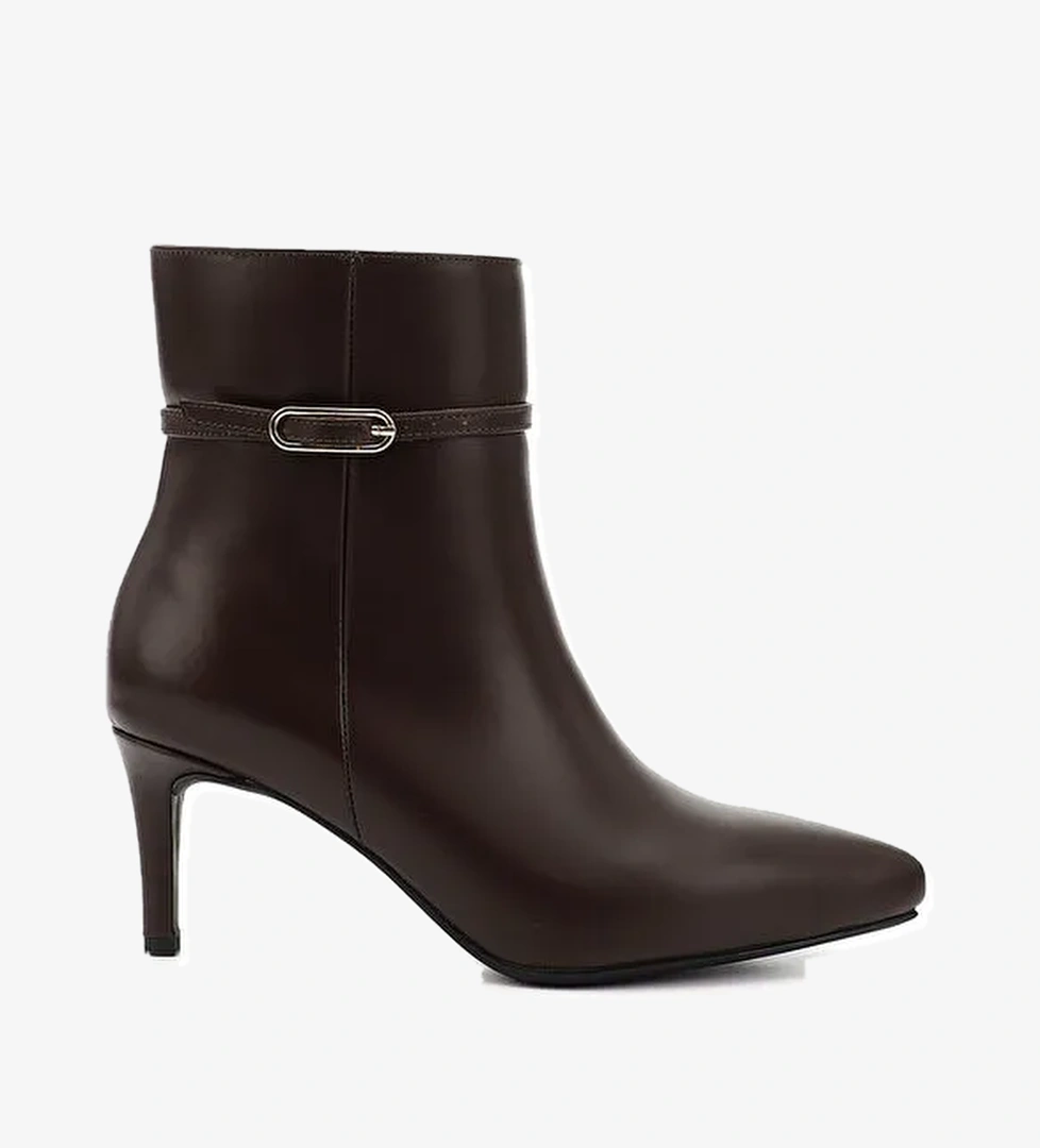 Kadın ÇİKOLATA KAHVE Fermuarlı İnce Topuklu Hakiki Deri Bot