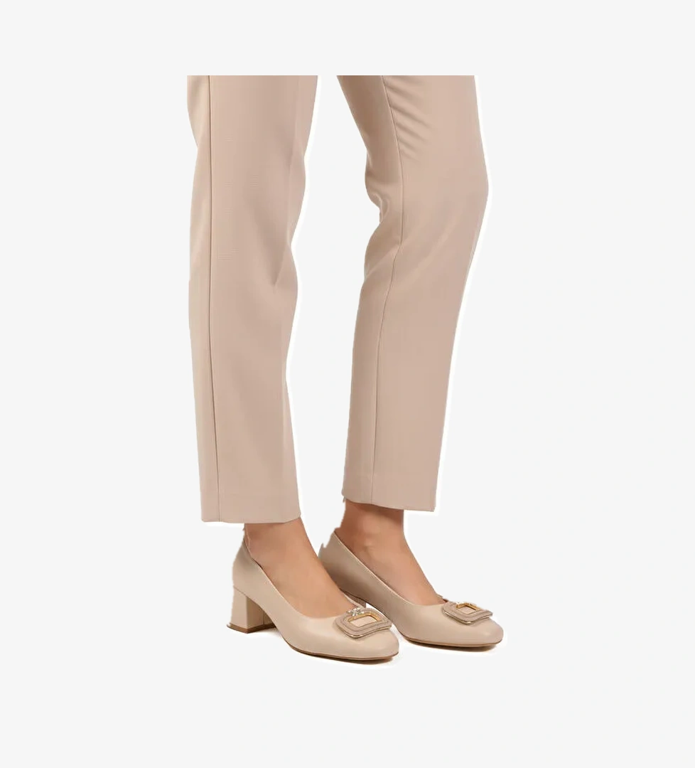 Bej Cilt Kalın Topuklu Kadın Abiye Ayakkabı 695040 Z
