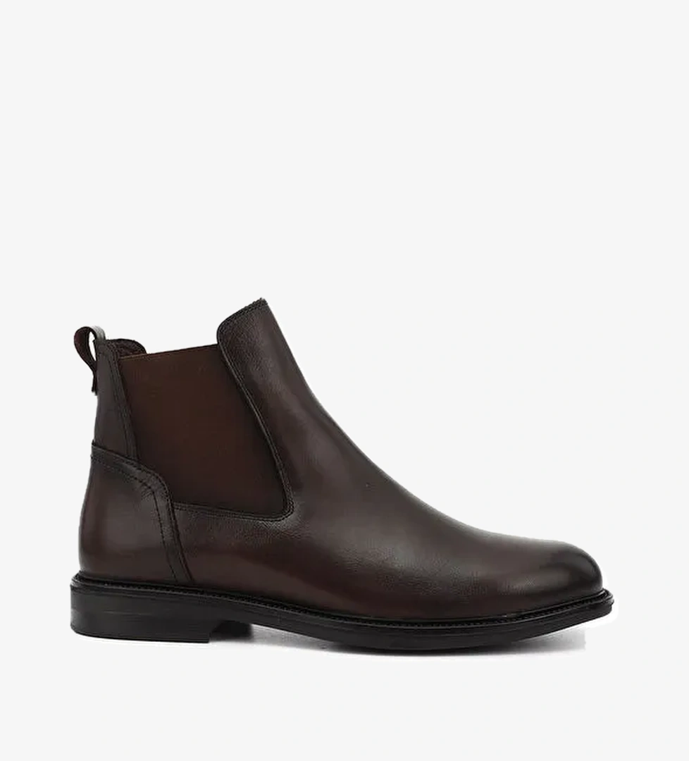 Erkek ORTA KAHVERENGİ Kauçuk Taban Hakiki Deri Chelsea Bot