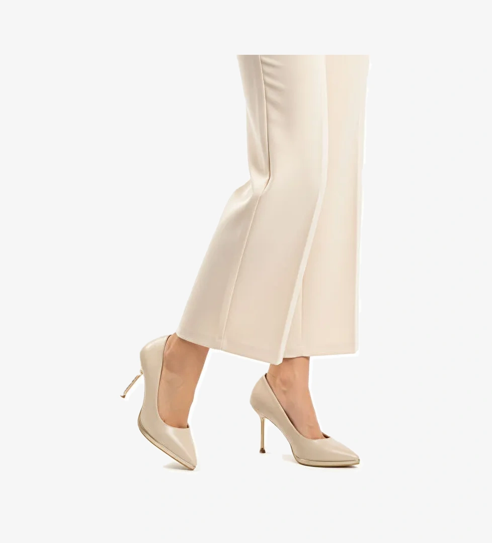 Bej İnce Uzun Topuklu Kadın Abiye Ayakkabı 448205 Z
