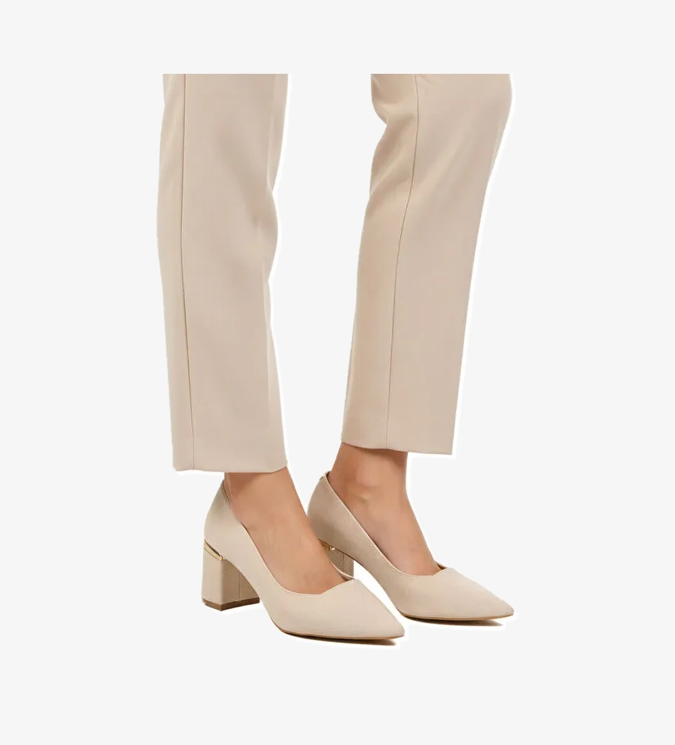 Bej Kadın Kalın Yüksek Topuklu Ayakkabı 619004 Z