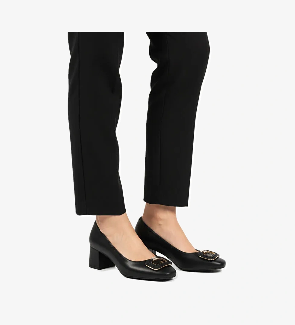 Siyah Cilt Kalın Topuklu Kadın Abiye Ayakkabı 695040 Z - Görsel 1