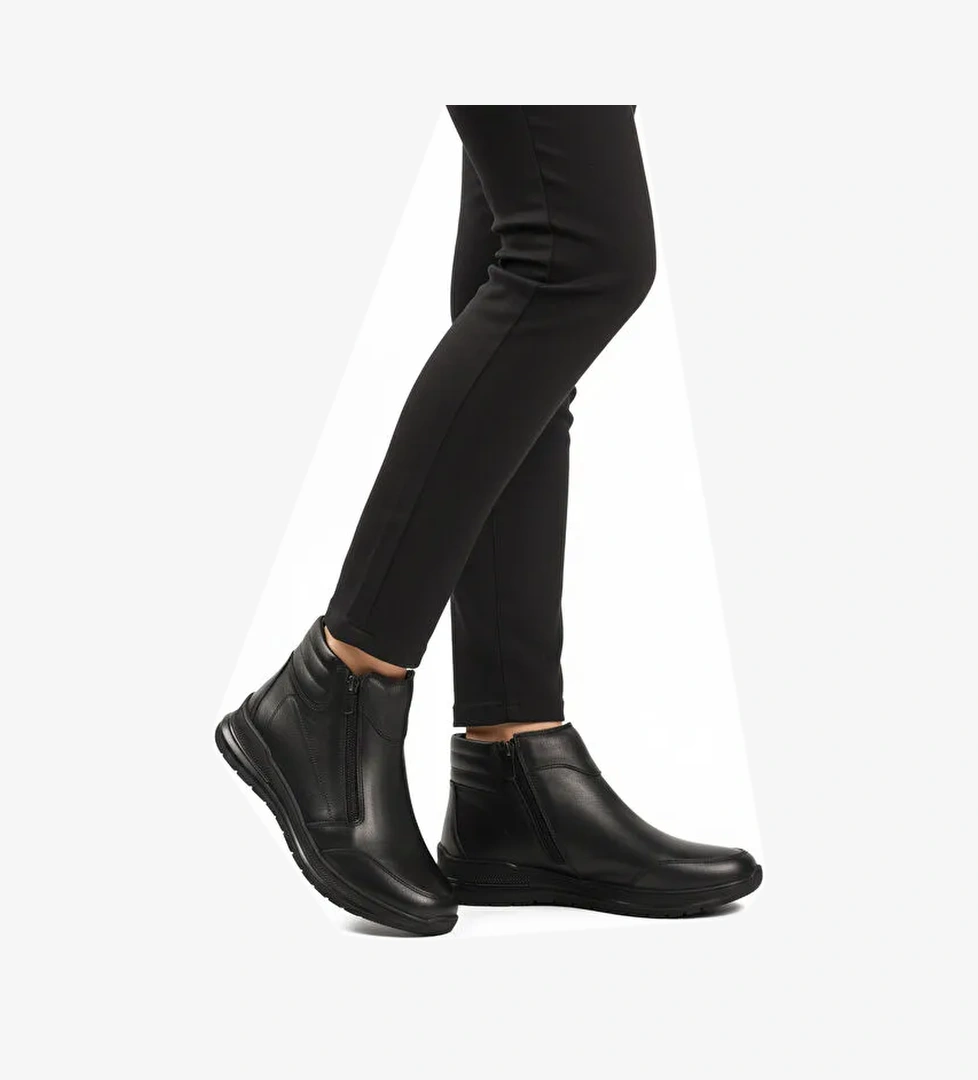 Ayakmod Siyah Kahve Hakiki Deri Fermuarlı Kaymaz Taban Kadın Bot 2004 Z model görseli