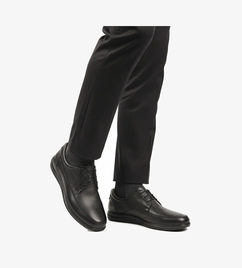 Siyah Hakiki Deri Jel Taban Anatomik Erkek Casual Ayakkabı 473 M - Görsel 1