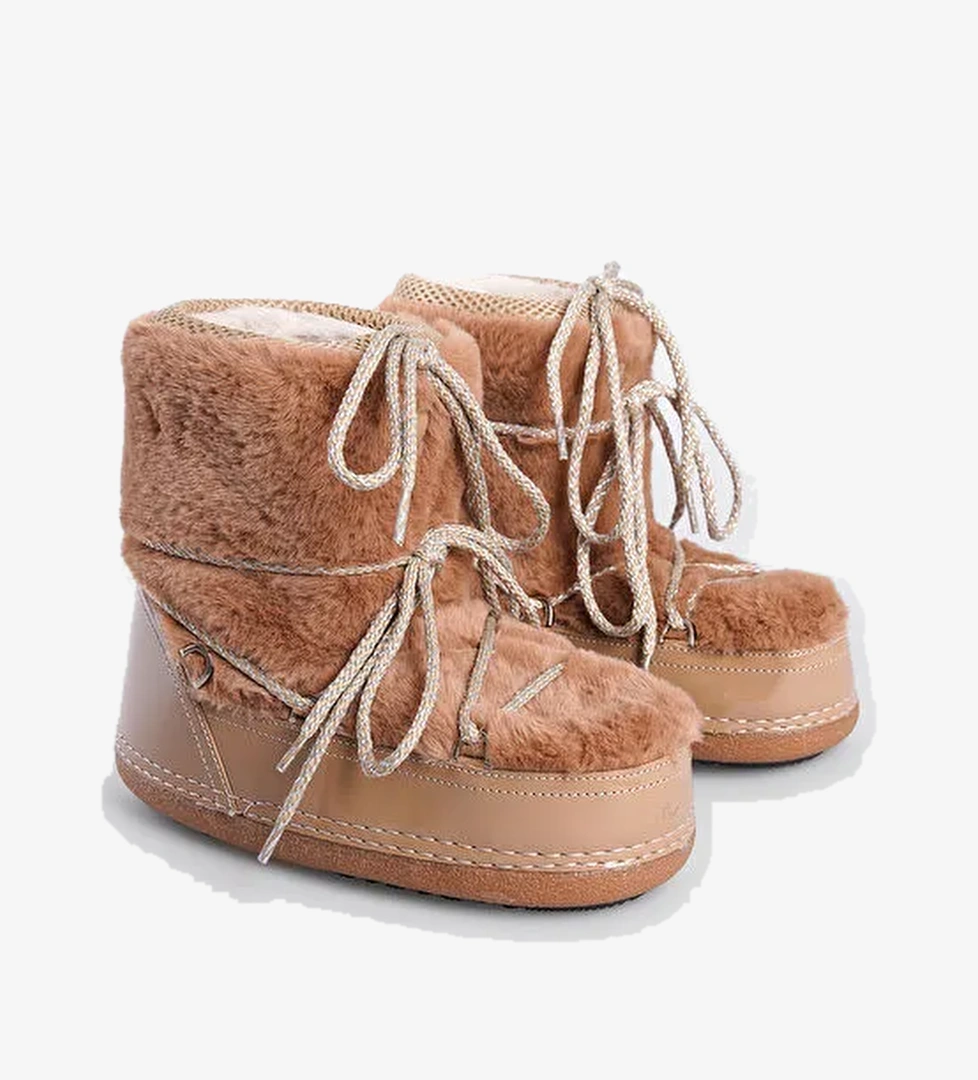 Yuvarlak Burunlu Kalın Tabanlı Kürklü Kadın Kar Botu - Görsel 1