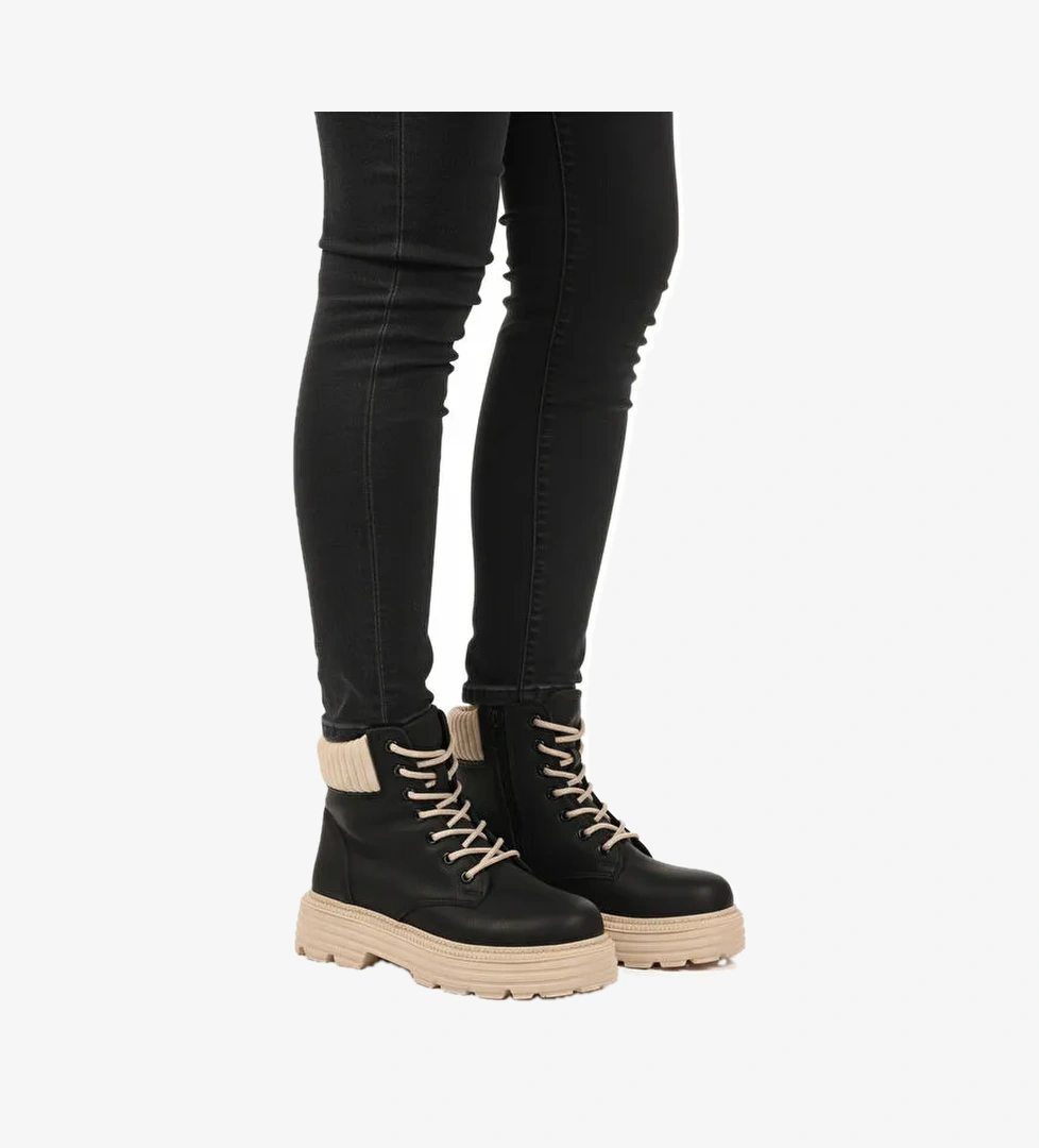 Siyah Bej Polarlı Kaymaz Taban Kadın Bot Serpa 5200 Z