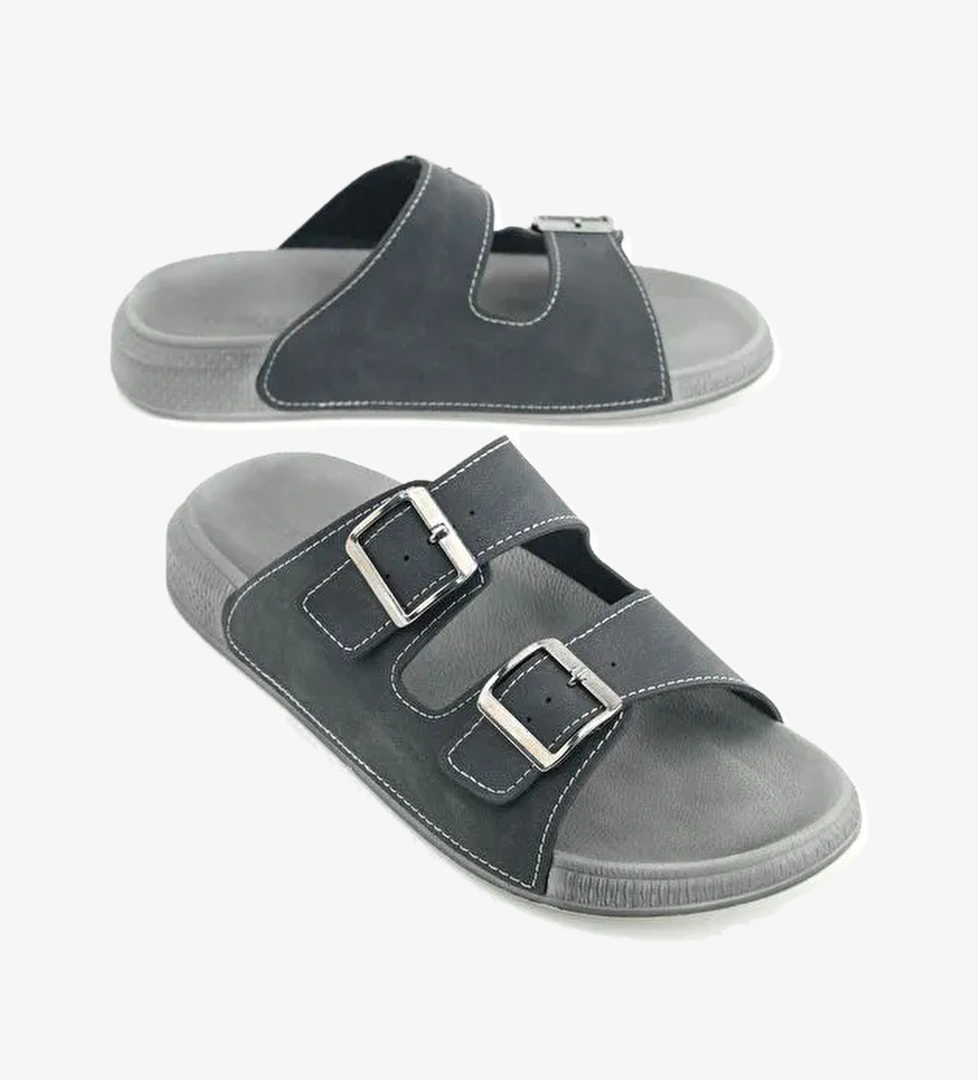 Erkek Yazlık Suni Deri İki Toka Ayarlanabilir Rahat Taban Günlük Terlik - Görsel 1