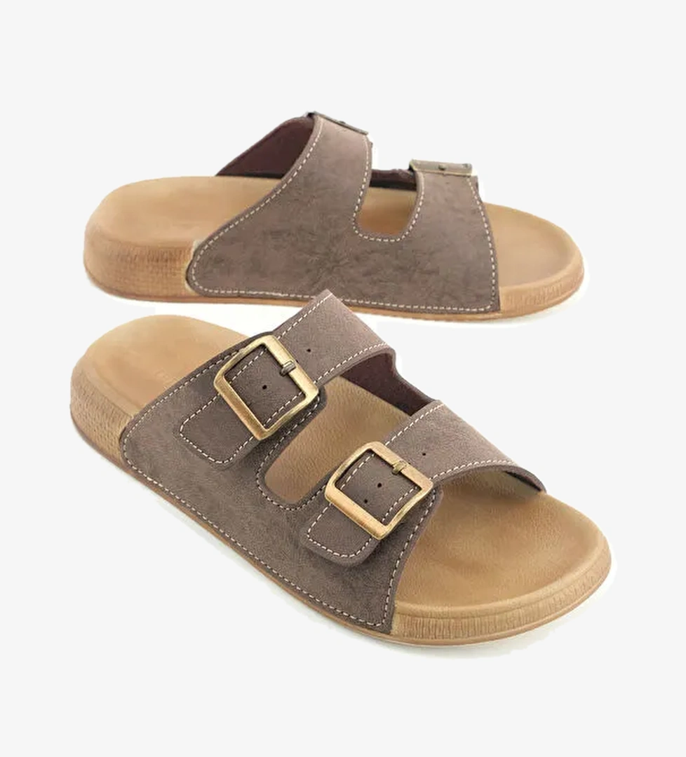 Erkek Yazlık Suni Deri İki Toka Ayarlanabilir Rahat Taban Günlük Terlik