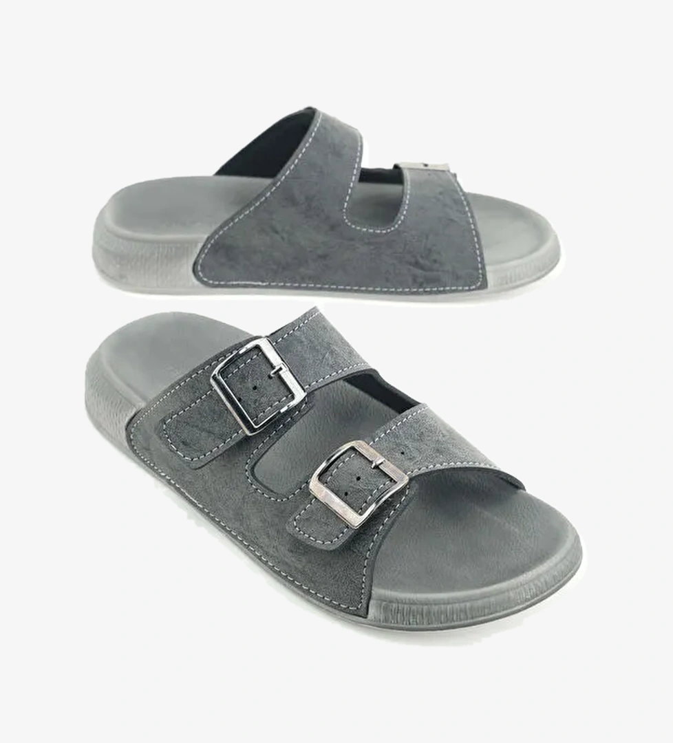 Erkek Yazlık Suni Deri İki Toka Ayarlanabilir Rahat Taban Günlük Terlik