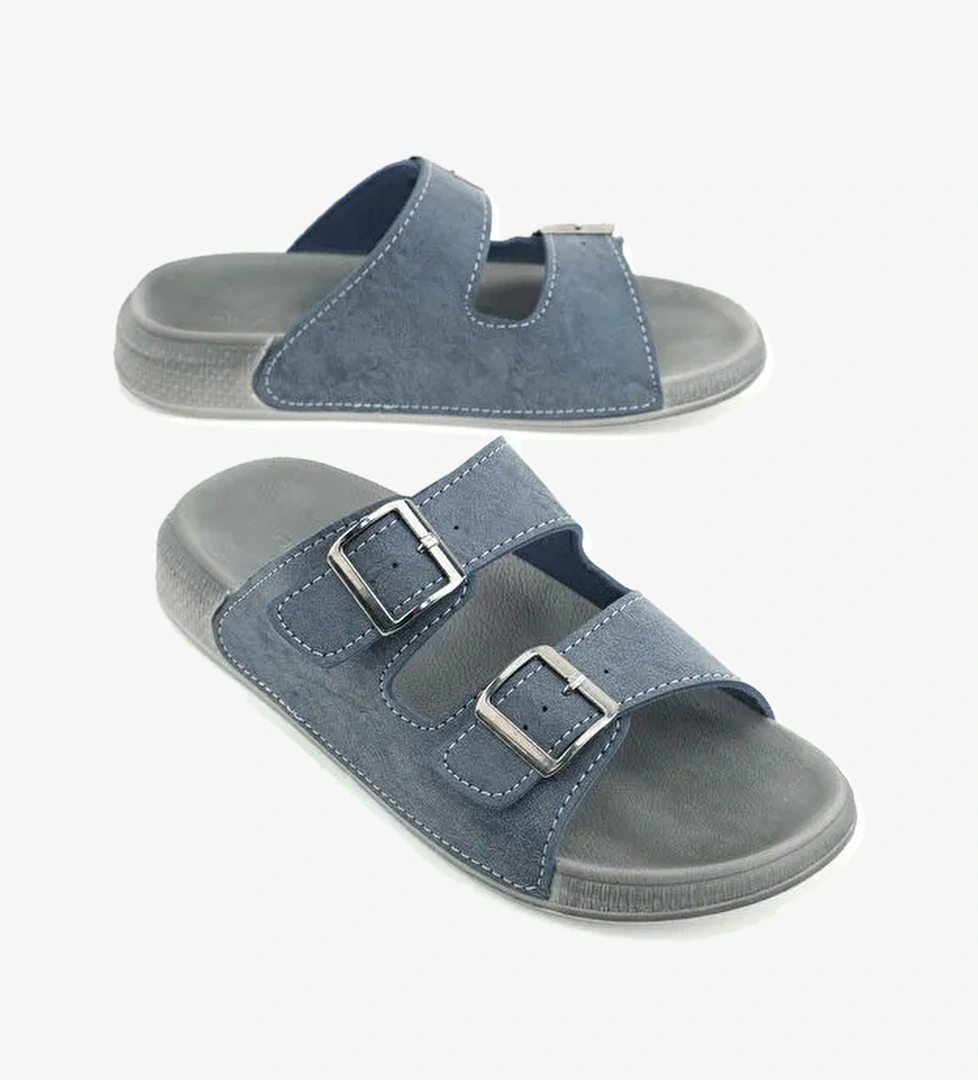 Erkek Yazlık Suni Deri İki Toka Ayarlanabilir Rahat Taban Günlük Terlik