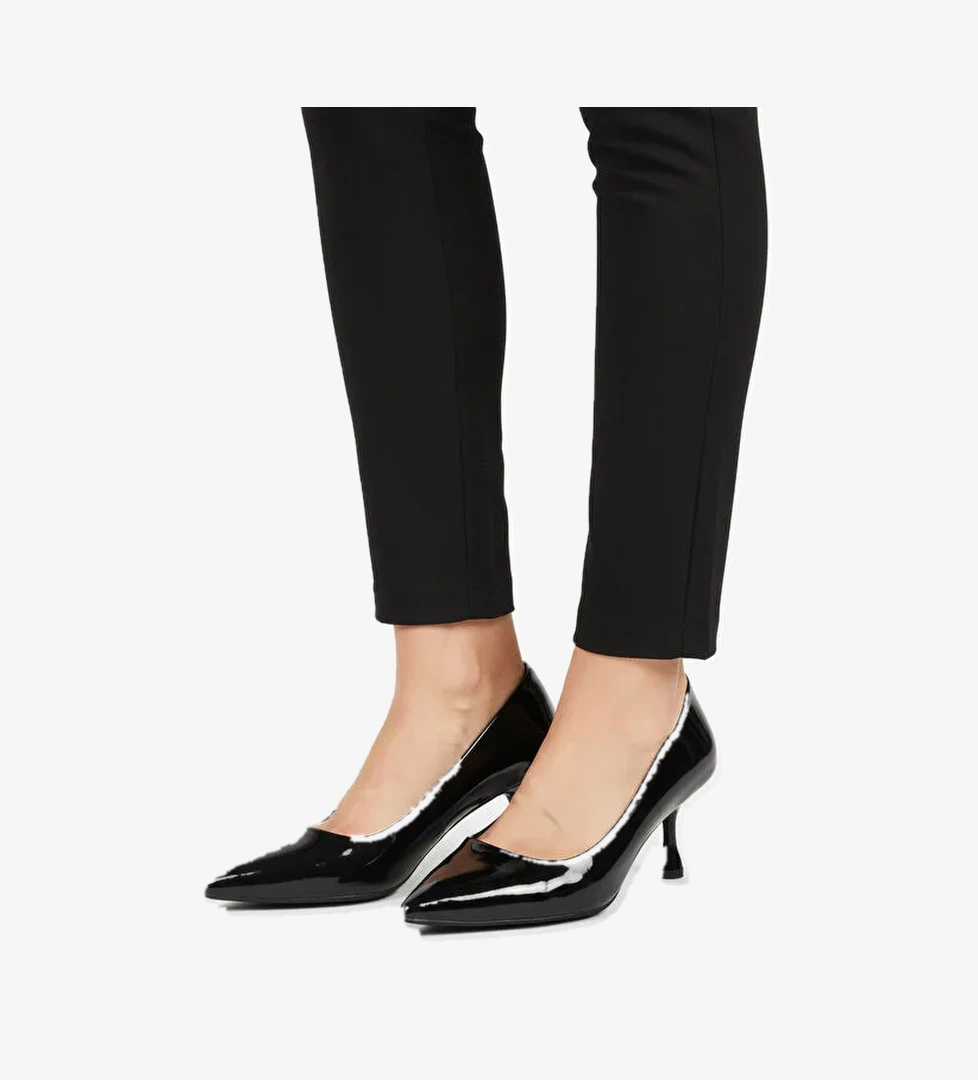 Siyah Rugan Kadın İnce Kısa Topuklu Abiye Ayakkabı 695033 Z