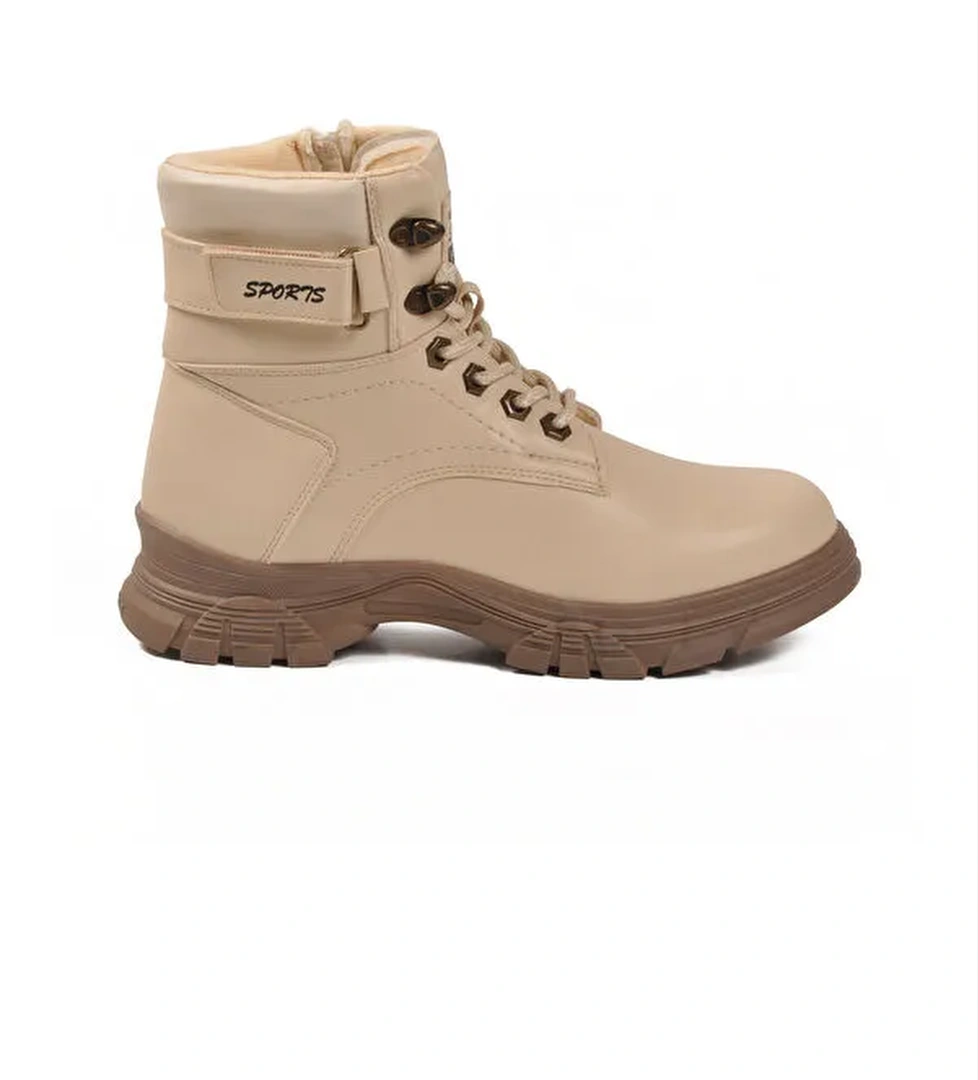 Bej Vizon İçi Polarlı Fermuarlı Kaymaz Taban Kadın Bot 24035 Z - Görsel 1