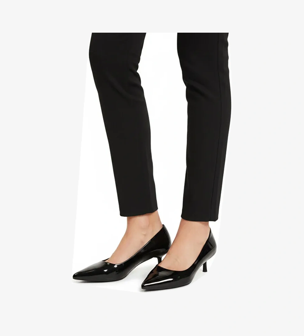 Siyah Rugan Hafif Kadın İnce Kısa Topuklu Ayakkabı 458343 Z - Görsel 1