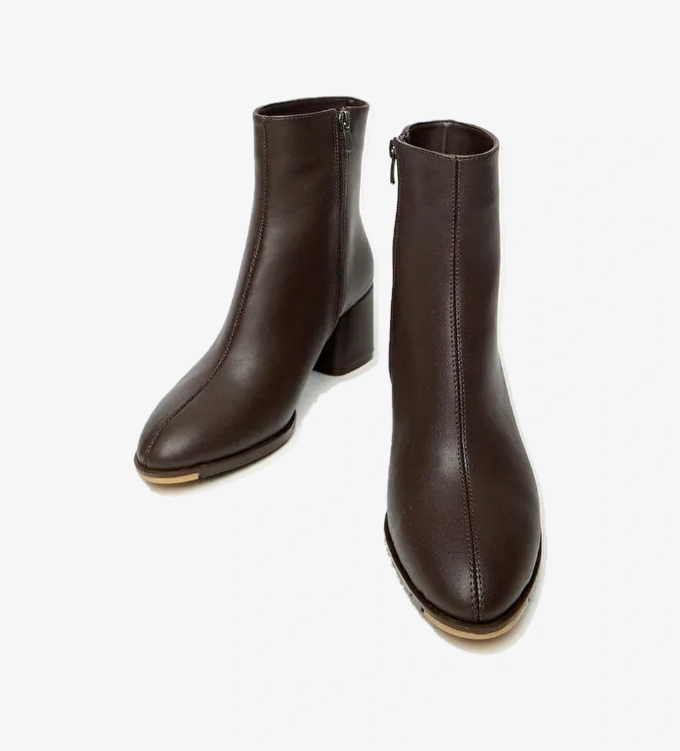 Kadın Kahverengi Topuklu Bot & Bootie – Fermuarlı Günlük Bot