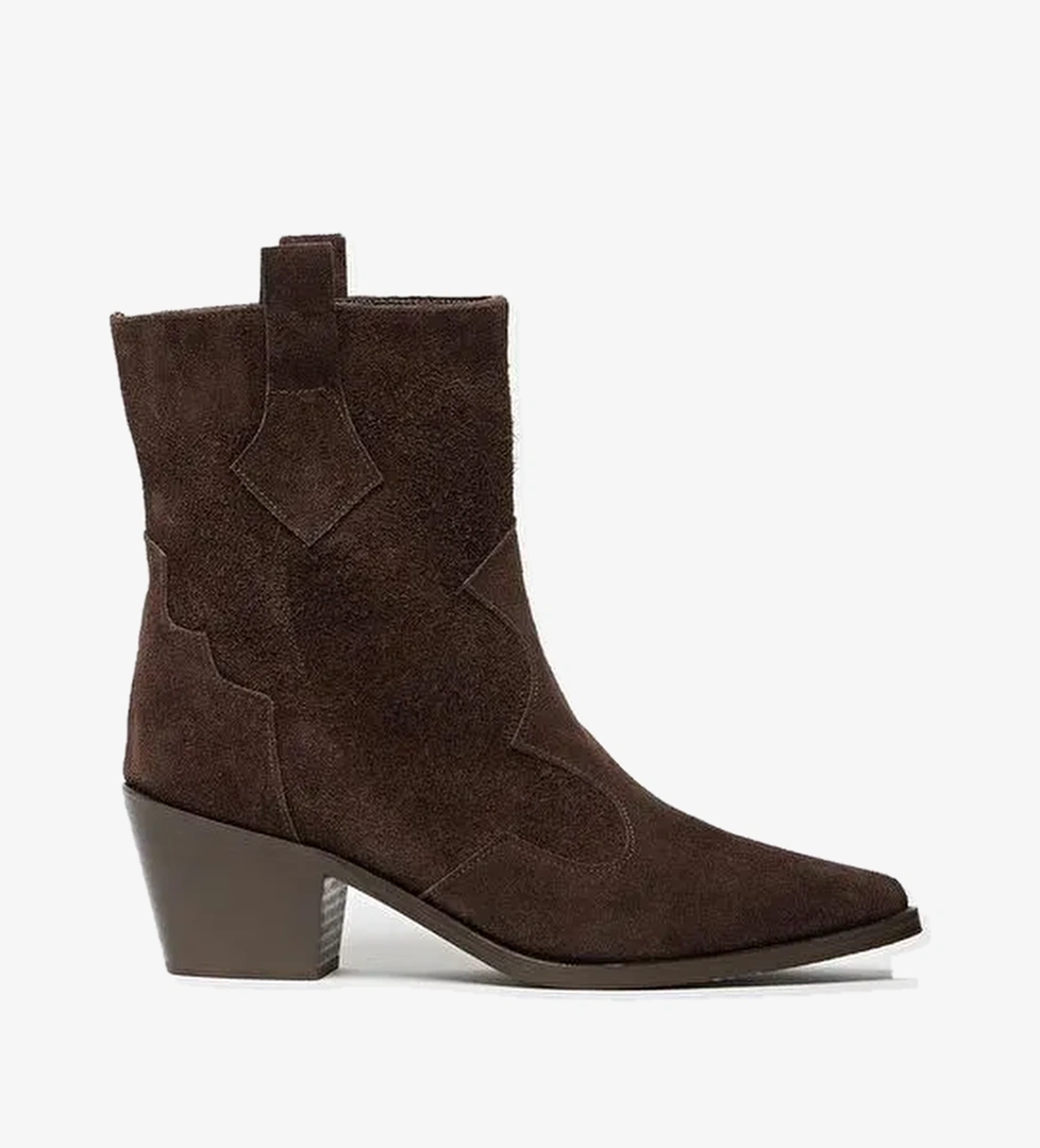 Kadın Kahverengi Hakiki Süet Western Kovboy Bot – Sivri Burun Topuklu