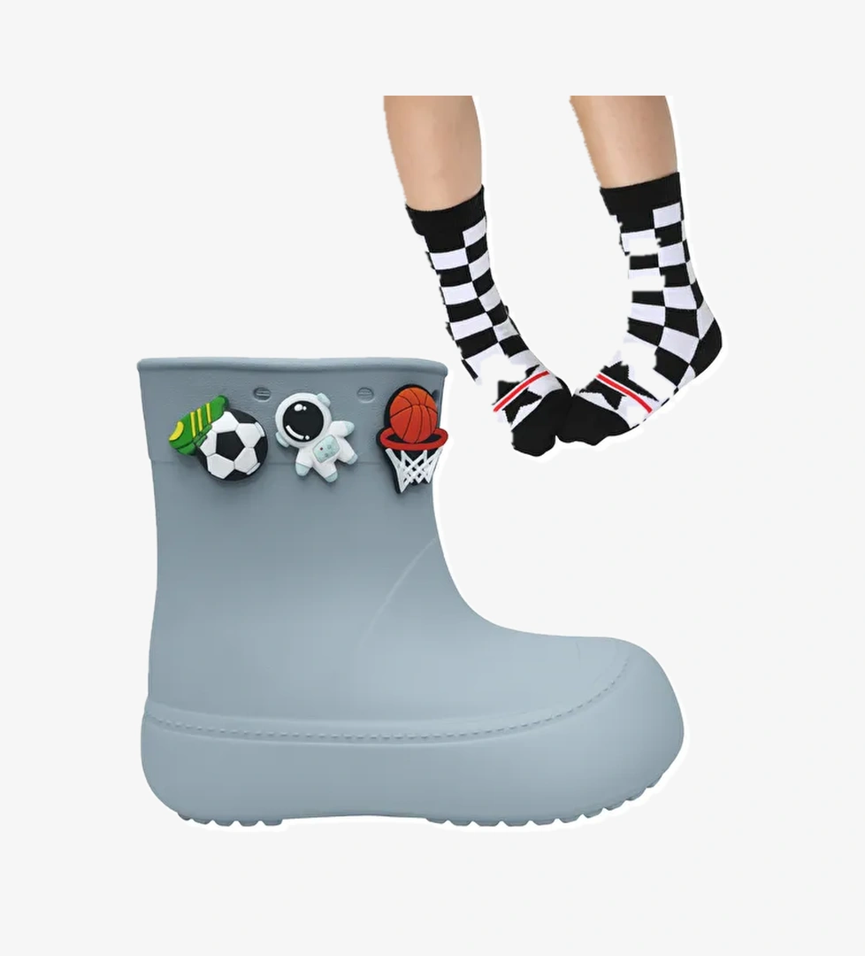 Casabony Gri Erkek Çocuk Yağmur Botu & Çorap Set model görseli