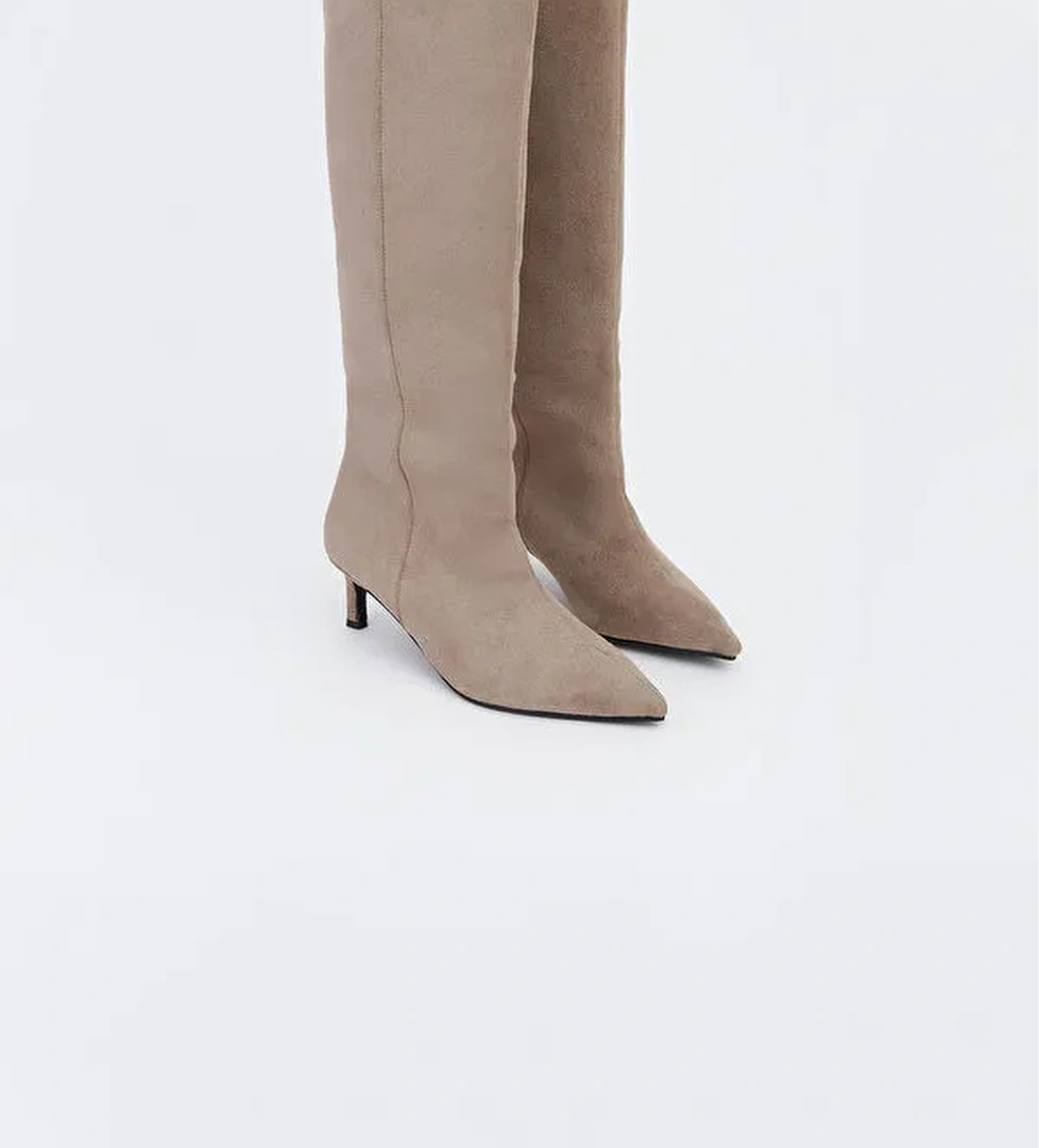 Süet Görünümlü Kadın Çizme - Görsel 1