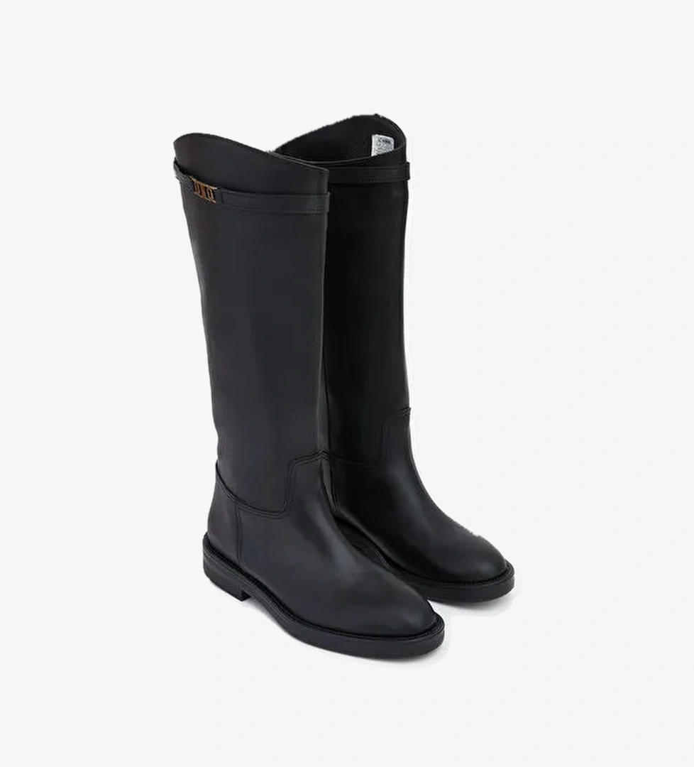 Deri Görünümlü Kadın Çizme - Görsel 1