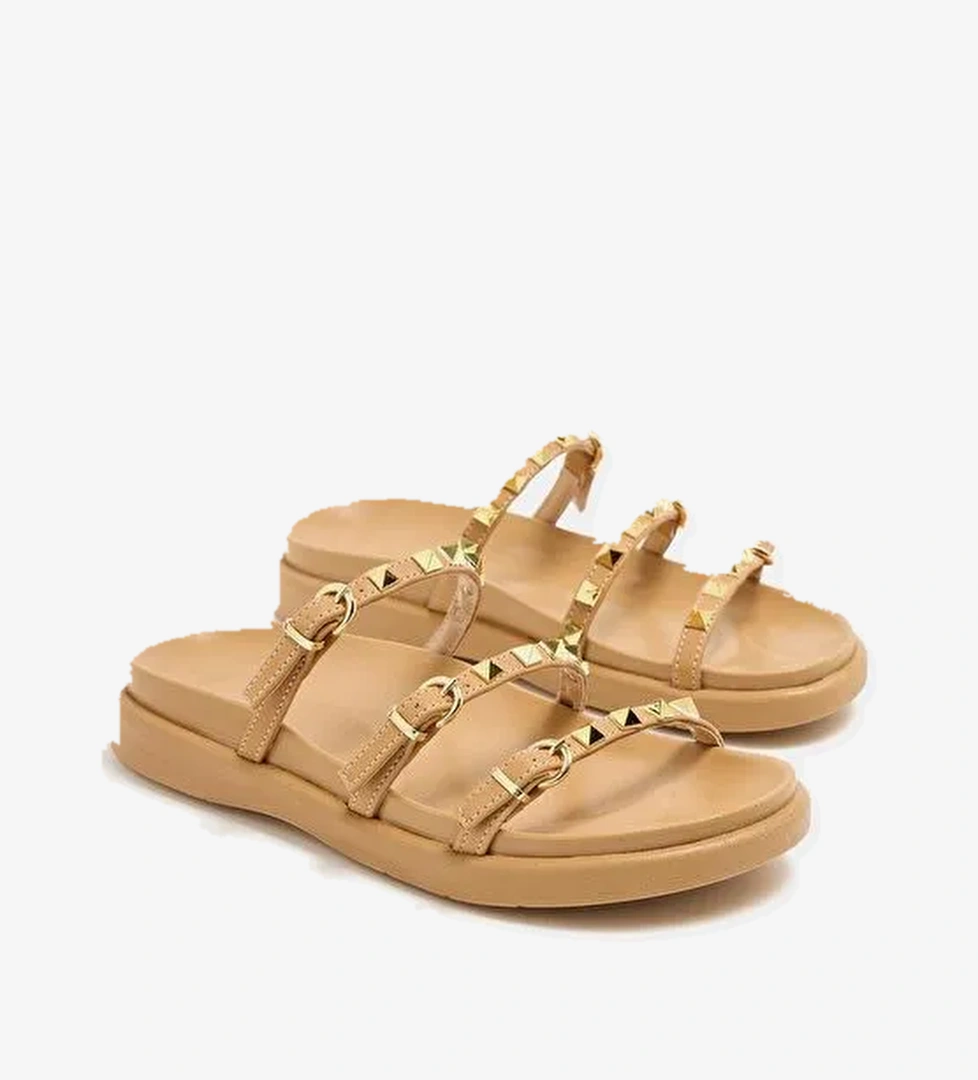 Gold Zımba Detaylı Trend Terlik Vizon