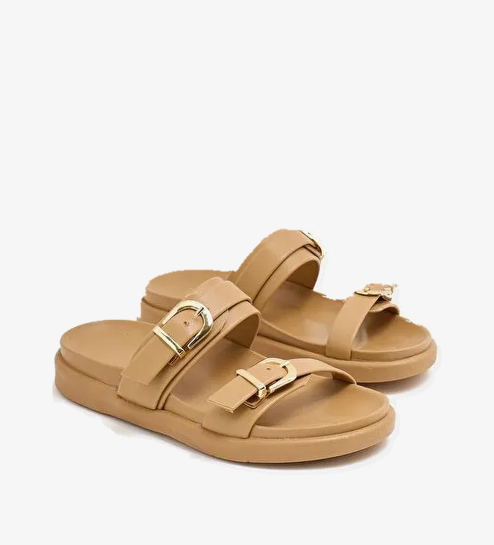 Trend Çift Tokalı Terlik Vizon - Görsel 1