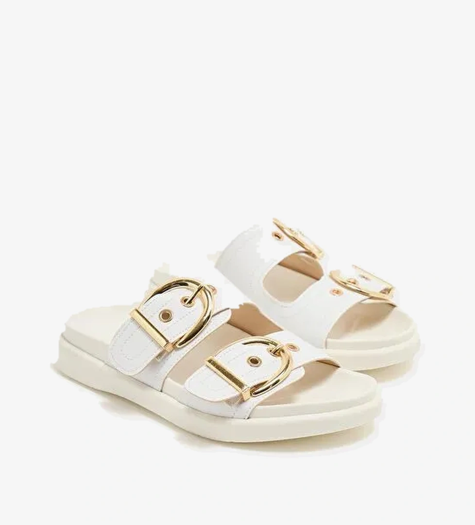 Çift Tokalı Günlük Terlik Beyaz