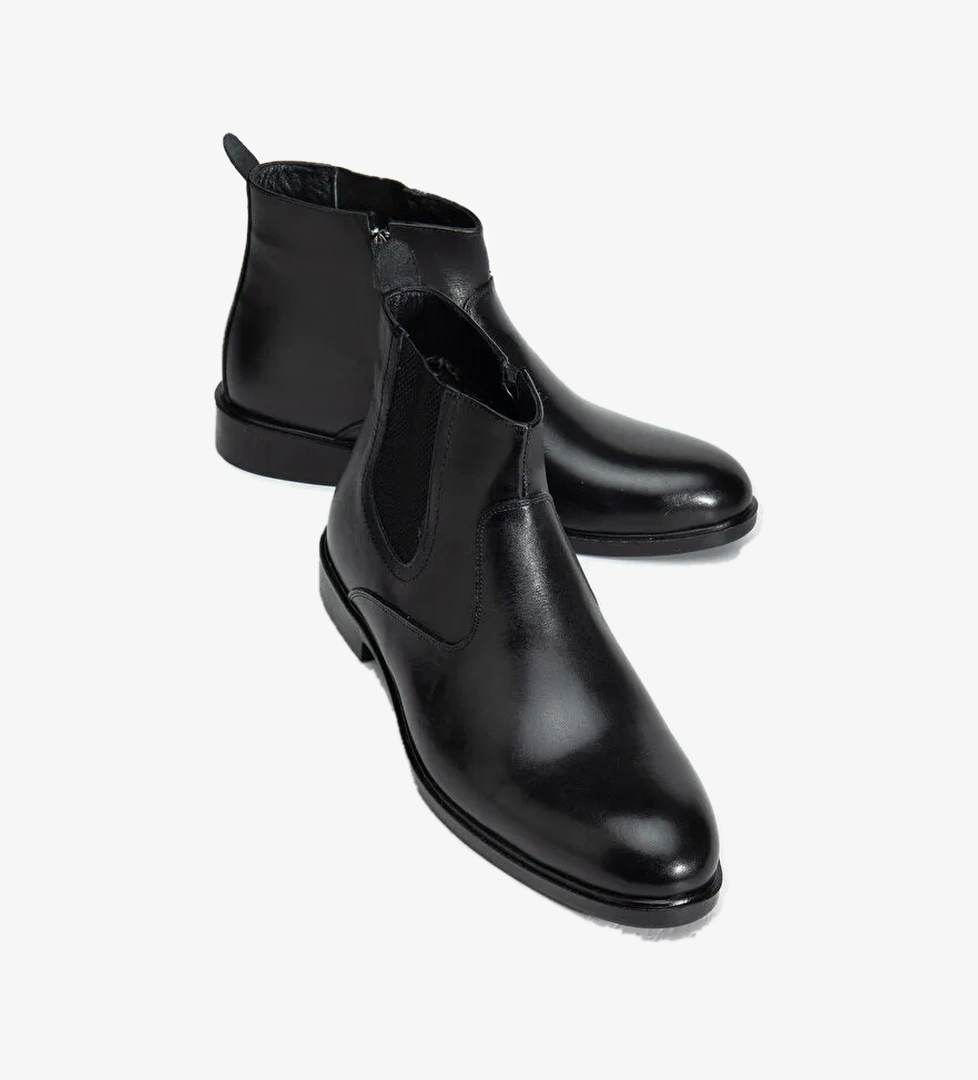 D2145 Hakiki Deri Içi Kürklü Fermuarlı Soğuk Geçirmez Erkek Bot