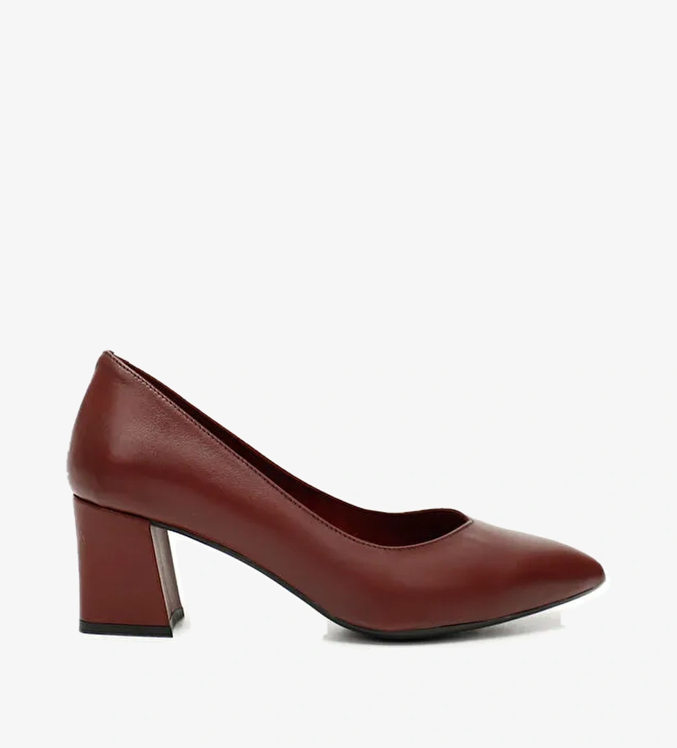Kadın AÇIK BORDO Sivri Burun Orta Kalın Topuklu Hakiki Deri Ayakkabı