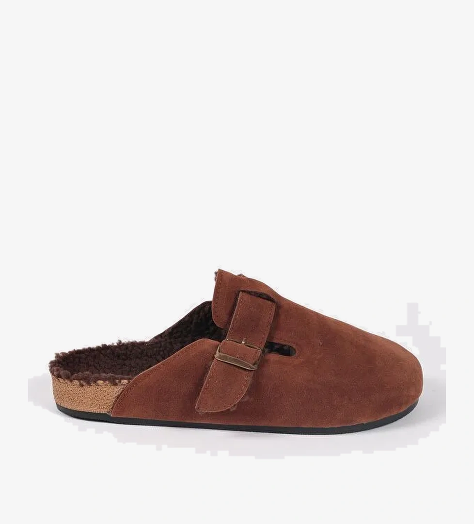 Erkek Kahverengi Süet Pelüş Astarlı Kışlık Ev İçi Terlik – Siestra - Görsel 1