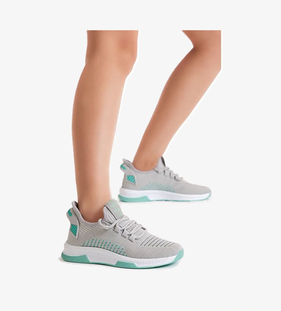 Unisex Gri Poli Taban Tekstil Kumaş Bağcıklı Spor Ayakkabı - Görsel 1