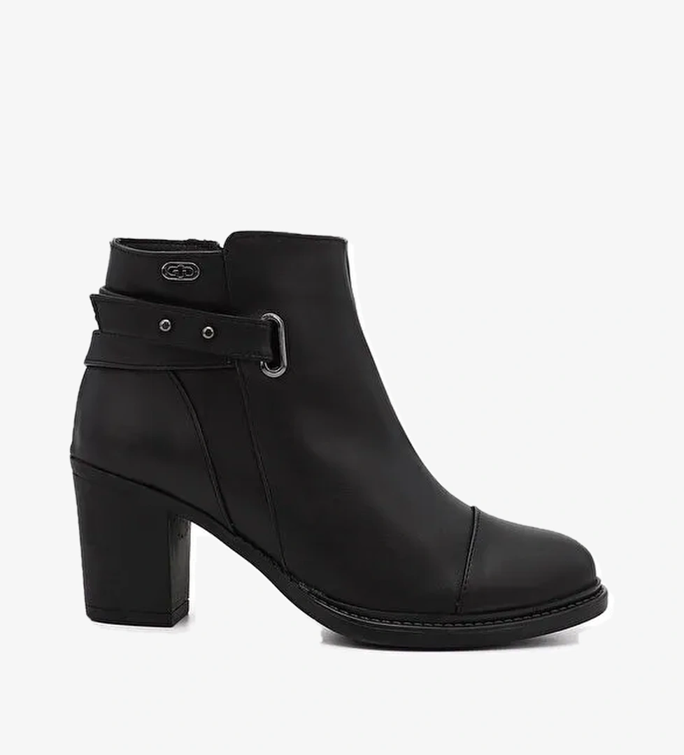 Kadın AÇIK SİYAH Fermuarlı Kalın Topuklu Bot - Görsel 1