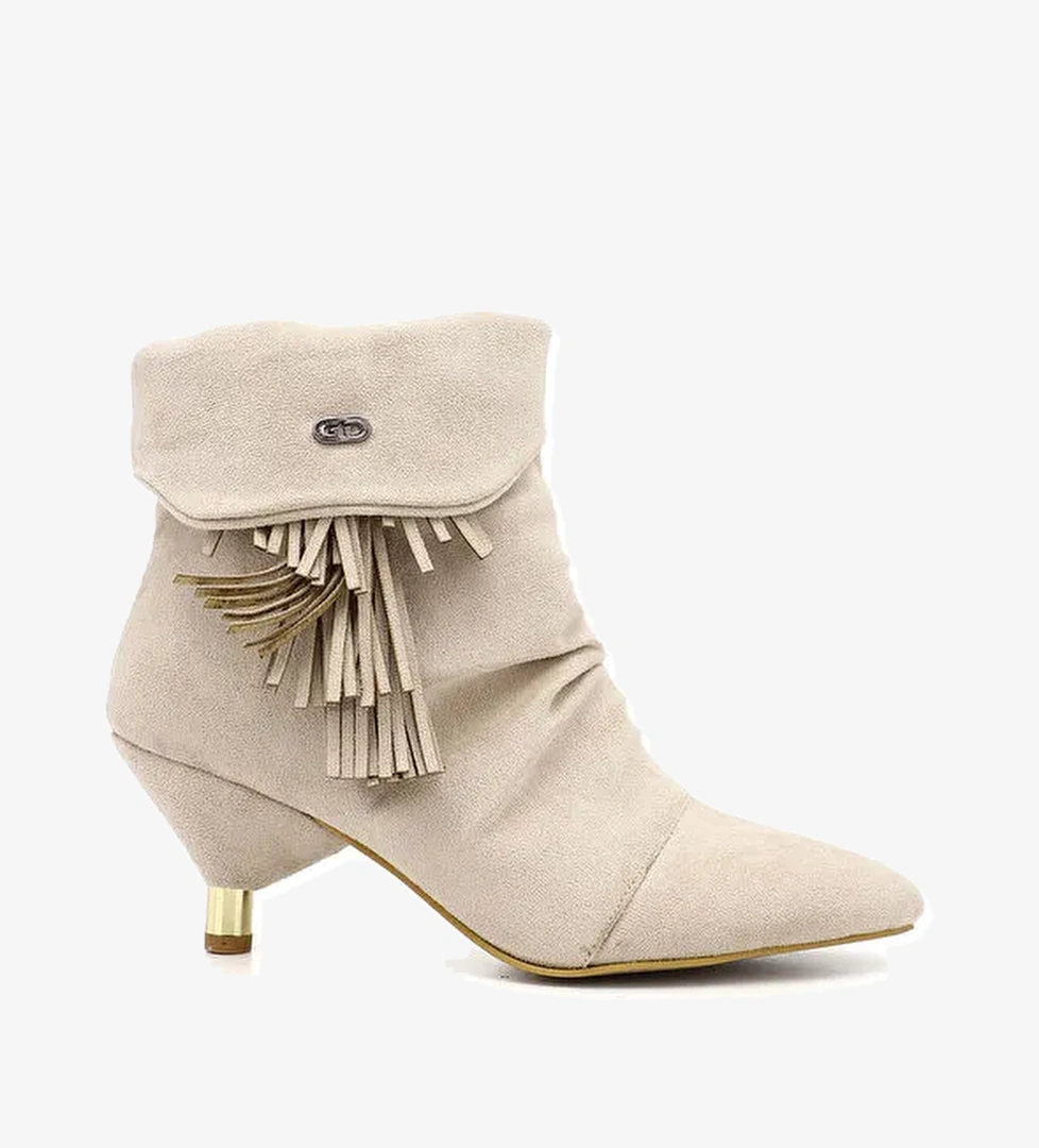 Kadın AÇIK VİZON Püsküllü Sivri Burun İnce Topuklu Bot