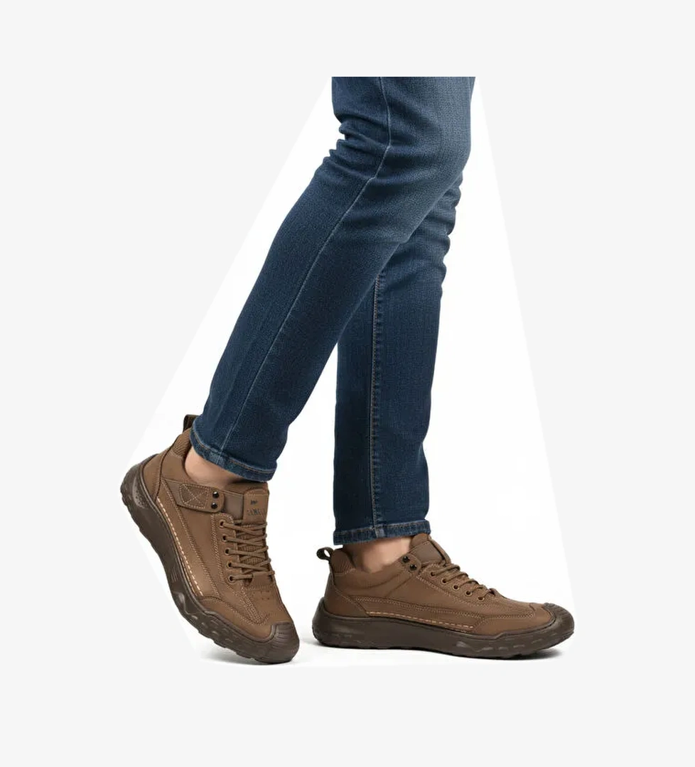 Bej Hakiki Deri Erkek Casual Yürüyüş Ayakkabısı Season M - Görsel 1