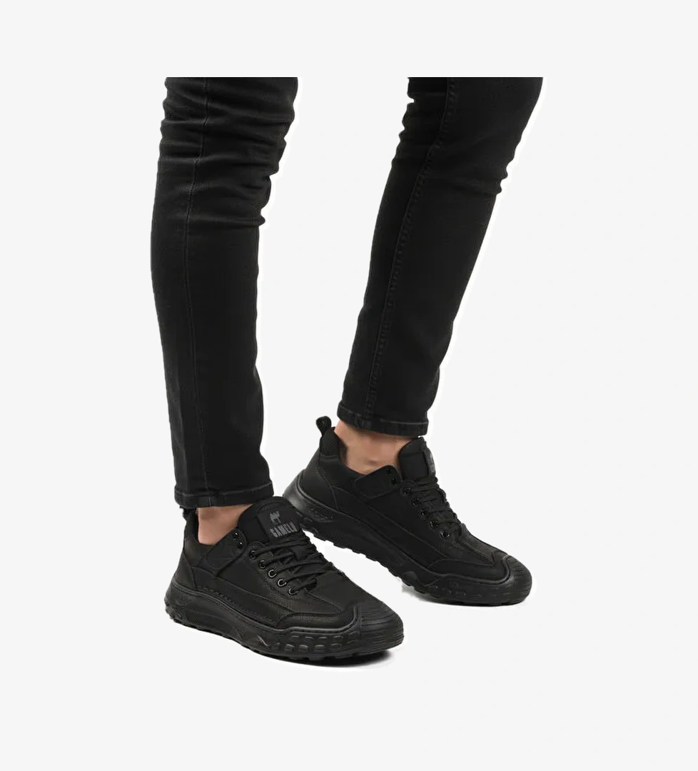 Siyah Hakiki Deri Erkek Casual Yürüyüş Ayakkabısı Season M