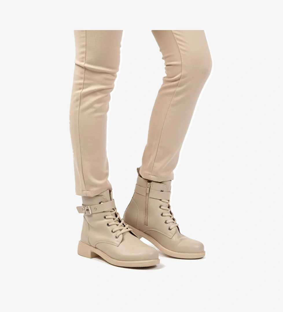 Bej Cilt Kaymaz İçi Polarlı Fermuarlı Kadın Bot 209151 Z