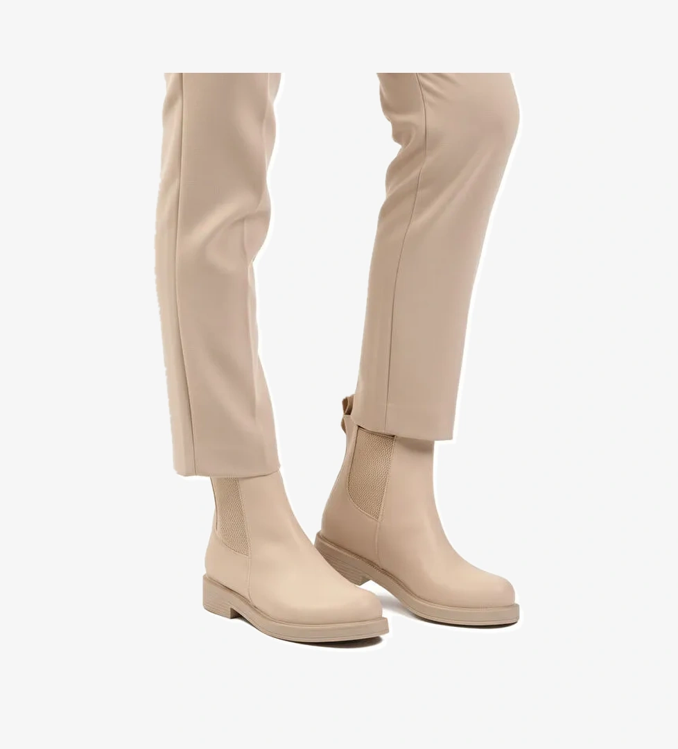 Bej Cilt Polarlı Kolay Giyilebilir Kaymaz Kadın Chelsea Bot 284097 Z