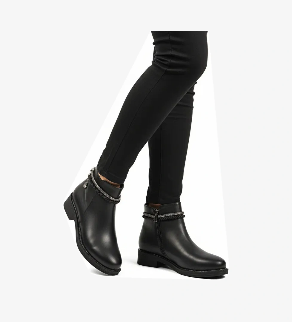 Siyah Cilt Fermuarlı Kaymaz Bot 325126 Z